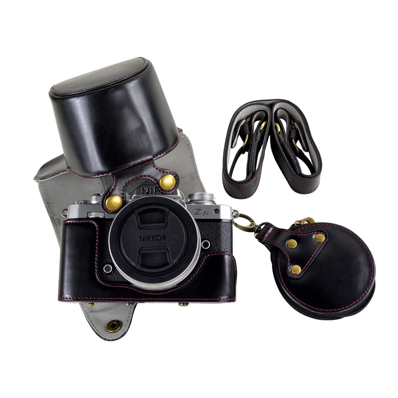 Rieibi Z fc Zfc Camera Case, PU Leather Case with Strap for Nikon Z fc Zfc 28mm f/2.8 SE, 16-50mm f/3.5-6.3 Lens Black