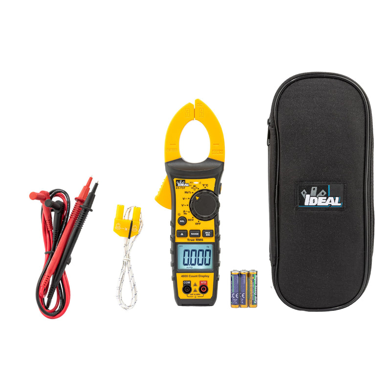 IDEAL INDUSTRIES INC. 61-737 Digital AC Clamp Multi Meter 400 Amp 600-Volt, Red Electrical Clamp Meter, CAT III 600V | 0–400A AC, 0–600V AC/DC, TRMS, NCV, Diode Testing, Backlit Display, Probe Holder