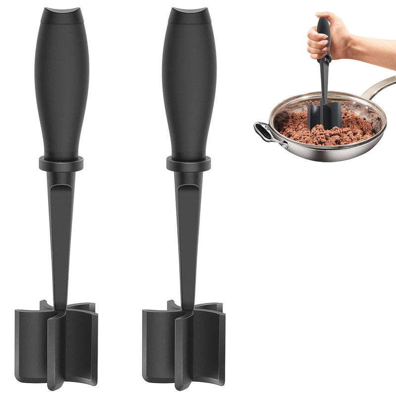 2Pack Meat Chopper, Heat Resistant Meat Masher for Hamburger Meat, Ground Beef Smasher, Nylon Hamburger Chopper Utensil, Meat Ground, Non Stick Mix Chopper Mix and Chop, Meat Masher Tool Gift Black