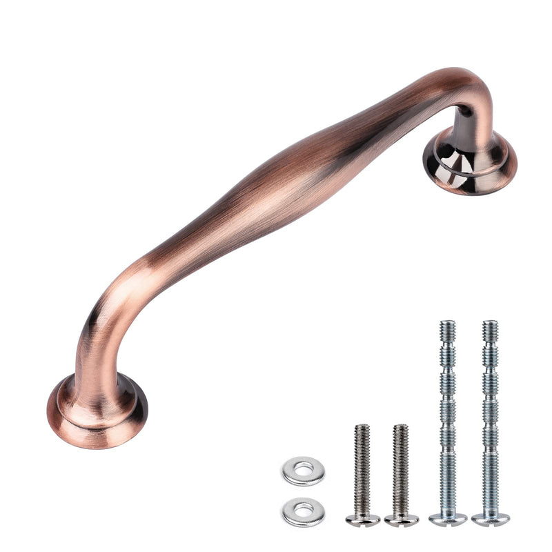 WEAVERBIRD 6 Pack Cabinet Handles Red Copper 3-3/4" Hardware Pull Handles, Antique Dresser Drawer Pulls 96mm Furniture Drawer Pulls 96 mm