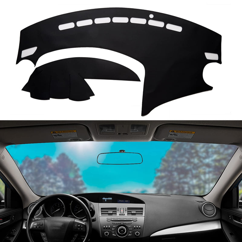 Dashboard Dash Mat Cover Leather Dashboard Pad Sun Protection Anti-Vertigo Mat Blanket Compatible for 2010-2013 Mazda 3 Black