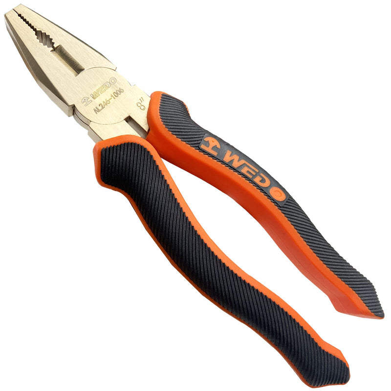 WEDO Non-Sparking Lineman's Pliers 6", Spark-free Safety Side Cutter Linemans Pliers, Combination Pliers, Wire Stripper, Crimper, DIN Standard, BAM & FM Certificate, Aluminum Bronze 6“