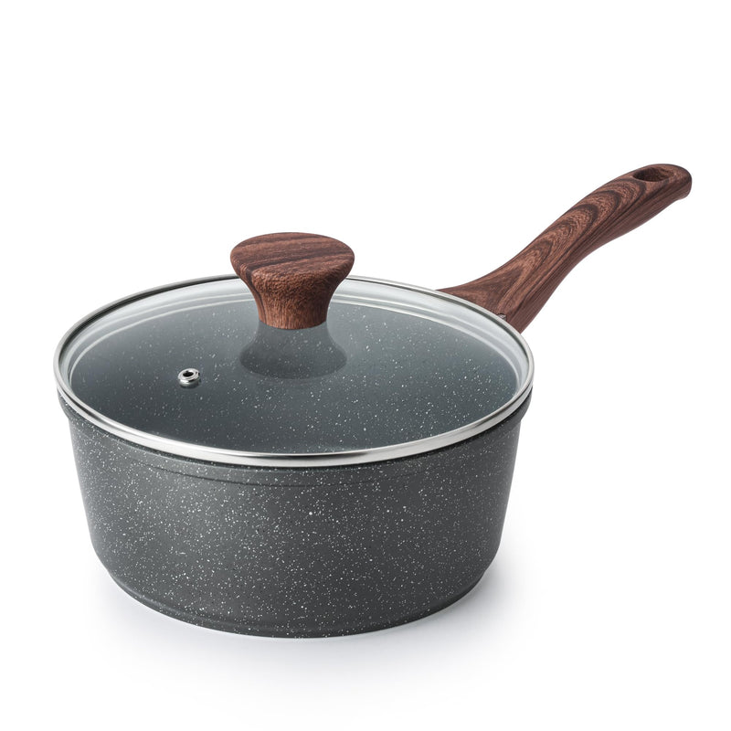 SENSARTE Nonstick Saucepan with Lid, 1.5 Quarts Small Pot with Swiss Granite Coating, Stay-cool Handle, Multipurpose Handy Sauce Pot Small Kitchen Cooking Pot, Induction Comptable, PFOA Free Gray Granite