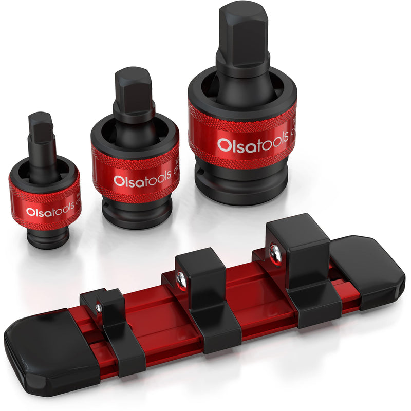 Olsa Tools Impact Universal Joint Socket Adapter Set - 3Pc 1/2",3/8" & 1/4" Drive - 30° Swivel Angle Sockets - Cr-Mo Impact Rated - Durable Mechanics Tool - Part 1459 1/4, 3/8 & 1/2" Drive