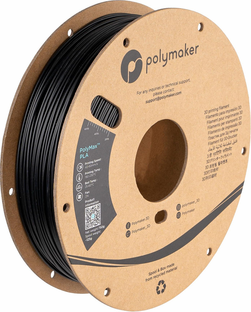 Polymaker Polymax Tough PLA 3D Printer Filament 1.75mm 0.75kg Black, PolyMax 3D Printing PLA Filament Black, Tougher Than PLA+ 3D Filament, High Impact Strength for Functional Application 111 - Polymax Pla 1.75mm Black (Hex Code: #161619) 0.75kg PLA