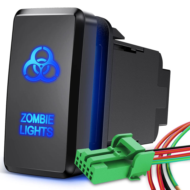 Nilight Zombie Lights Push Button Switch 12V ON Off Switch with Connector Wire Kit 1.54" x 0.83" Replacement for Toyota Tacoma Tundra 4Runner FJ Cruiser Hilux Fortuner, 2 Years Warranty, 90183B,Blue