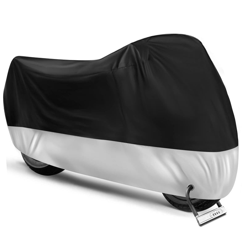 Motorcycle Cover,Motorbike Cover All Season Universal Weather Waterproof Sun Outdoor Protection with Lock-Holes & Storage Bag,XXL Motorcycles Vehicle Cover us-2xl