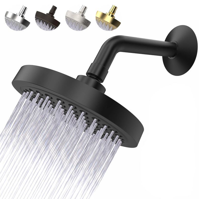 High Pressure Shower Head - Anti-Clogging Silicone Nozzles - 2.5 GPM Removable Restrictor - Easy to Clean Adjustable Replacement - easy to install with Plumbers Tape - 6 inch - Matte Black Finish 2.5GPM
