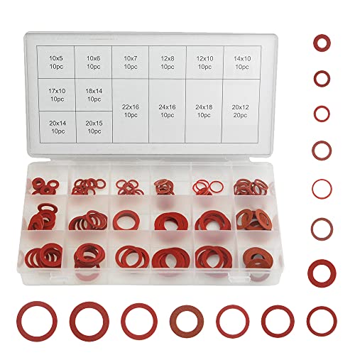 150Pcs 14 Sizes Fiber Flat Washer Red Steel Paper Insulation Flat Washer Insulation Sealing Spacers Assortment Kit for Plumbing Automotive General Repair