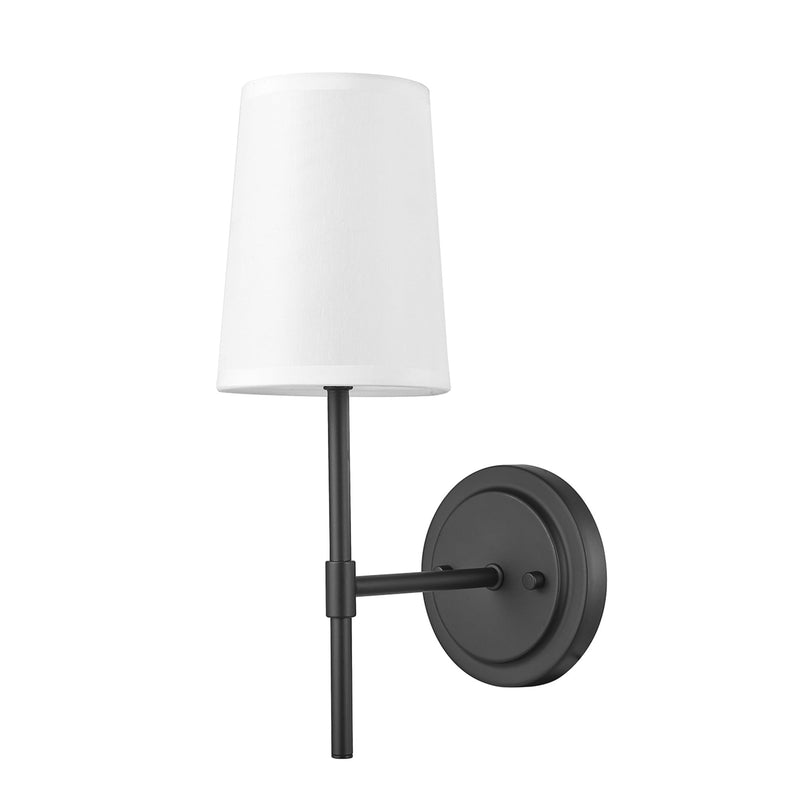 GLOBE Electric 51859 1-Light Wall Sconce, Matte Black, White Fabric Shade, Wall Lighting, Wall Lamp Dimmable, Wall Lights for Bedroom, Kitchen Sconces Wall Lighting, Home Décor, Bulb Not Included Matte Black, White Shade