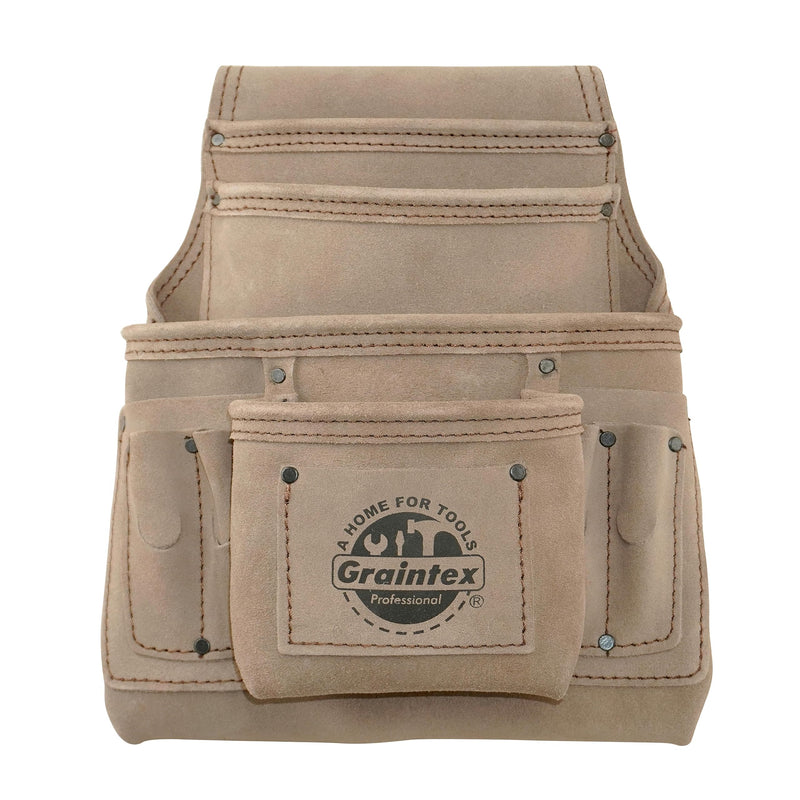 Graintex 10 Pocket Nail & Tool Pouch, Premium Quality Suede Leather Tool Bag for Constructors, Electricians, Plumbers, Handymen, HVAC Tools, Professional Organizer with Adjustable Fit Beige