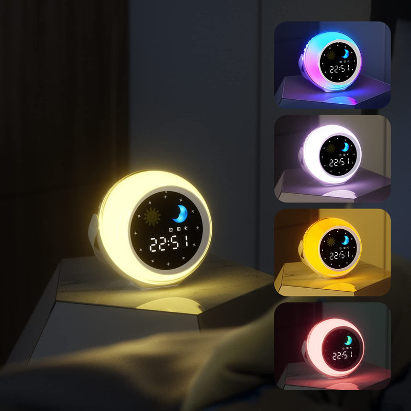 Alarm Clock for Kids, Bluetooth Music Player&Digital Clock, Sleep Sound Machine for Kids Bedroom, Kids Alarm Clock Sleep Trainer with Wake up Light, Ok to Wake Clock for Kids Adjustable Colors