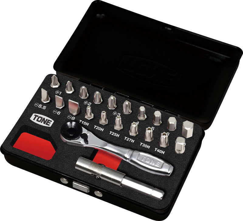 TONE Bit Ratchet Set BRS20MBK 1/4" Hex Shank Bit Black 22-Piece Metal Case Specifications