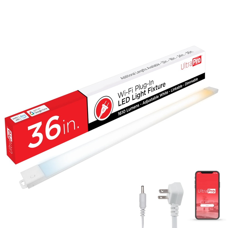 UltraPro 36 inch Plug-in Wi-Fi Under Cabinet Lights, Many White Settings from 2000K-6000K, Full Range Dimmable, Easy to Use Wi-Fi App, Programmable Schedule Under Cabinet Lighting, 65266 Dimmable with Adjustable White