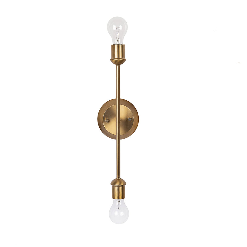 Aspen Creative 62504-11, 2 Light Wall/Vanity, 5" W x 17-3/4" H x 4-1/2" D, Plated Brass Finish, Bulb Not Included