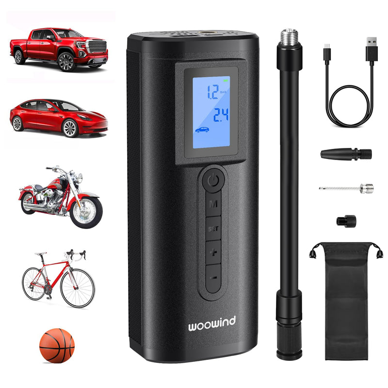 Woowind BP188 Bike Pump with Gauge, Bicycle Pump & Bike Tire Pump - Portable Tire Inflator for Bikes, Motorcycles, Auto Shut-Off 120-150PSI, Rechargeable AP2-P