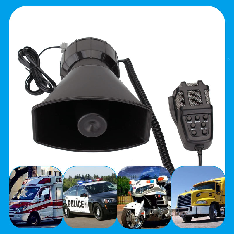 Car Siren 7 Tone PA System Vehicle Siren Horn Megaphone Speaker 12V 100W Emergency Sound Amplifier with Microphone Fire Ambulance Hooter Traffic Sound Black