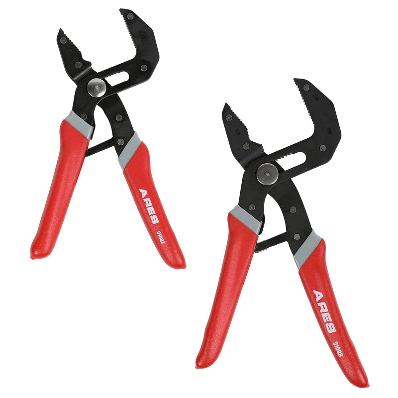 ARES 51009 – 2-Piece Self-Adjusting V-Notch Pliers Set – 7-Inch and 10-Inch Pliers - Maximum Opening Sizes of 1-5/8 Inches (42mm) and 2-3/8 Inches (60mm) – Perfect for Plumbing, Pipe, or Fastener Work 7-inch & 10-inch V-notch Pliers (2-piece)