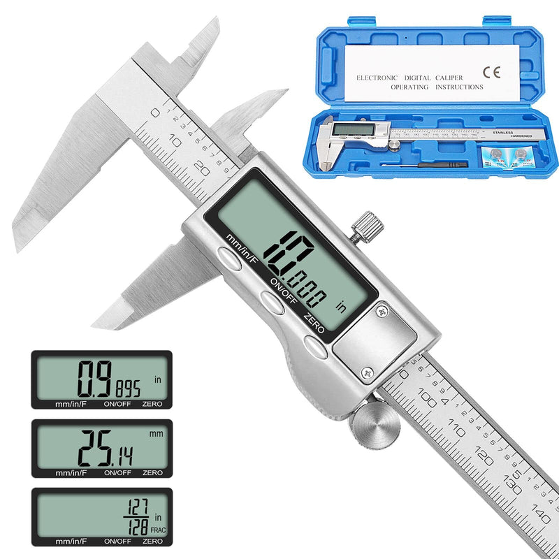 Digital Caliper, Sangabery 6 inch Stainless Steel Caliper Measuring Tool with Inch/Metric/Fractions Conversion and Large LCD Display, Perfect for DIY, Household and Professional Use 20-F
