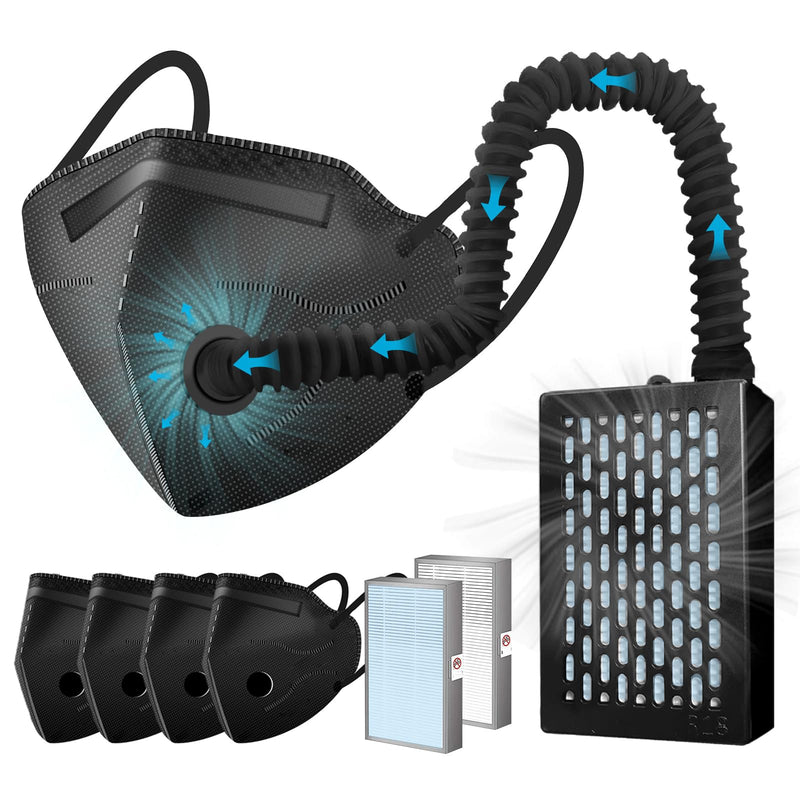Electric Wearable Air Purifier Maskes,Air Supply,With HEPA Filter,for Dust Work,Painting, Machine Polishing, Welding Black
