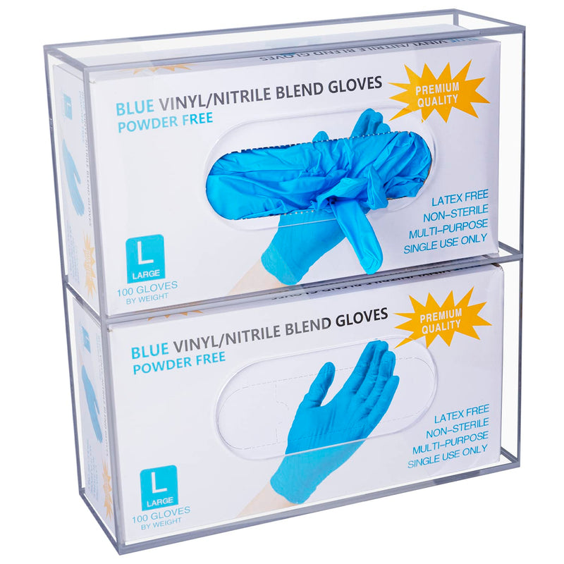 Glove Box Holder Dispenser Acrylic Double Side Loaded Clear Rack Storage Organizer for Medical, Latex, Rubber, Nitrile, Exam, Disposable Glove Boxes and Face Mask Holder Standing or Wall Mount