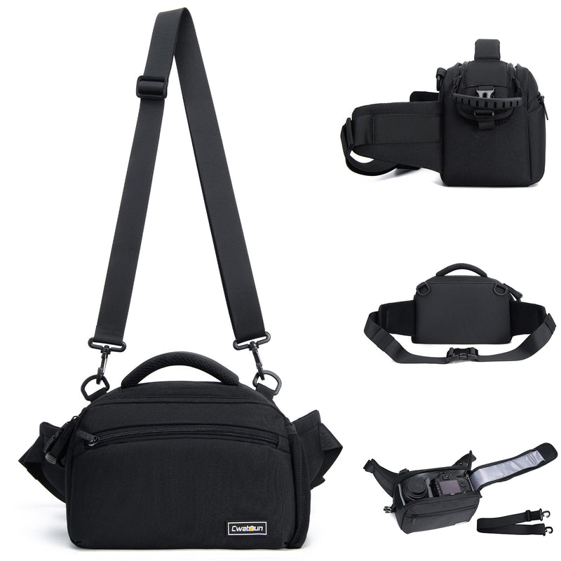 Cwatcun 3-in-1 Camera Waist Bag, Sling/Shoulder/Crossbody Case for DSLR | Fits 1 DSLR +1-2 lenses +phone+water bottle. 7-layer padding, 900D waterproof, adj strap 23.6-45.3".