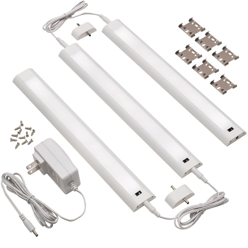 LED Hand Wave Motion Sensor Under Cabinet Lighting Plug In Kit - Dimmable Under Counter Lights for Kitchen - White Finish - 12 Inch (3Pack) - 12v LED Light Bar - Soft Neutral 3500K - Touchless Dimming 12 Inch (3 Pack)