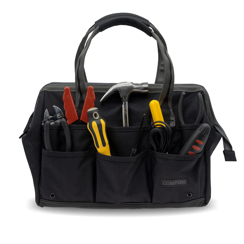 Coreflex 14 inch Wide-Mouth Tool Bag, Gear Bag, Multiple Purpose - for Plumbers, Electricians, Handymen also good for daily use, office use and camping. (Black) Black