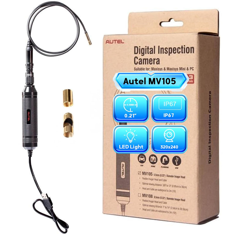 Autel MaxiVideo MV105 Inspection Camera, USB Digital Waterproof Borescope, 39.37 '' Flexible Cable Industrial Endoscope, Compatible with PC MK808/MS906S/MK906/MS908/MK908/MS909/MS919/Ultra/UltraLite