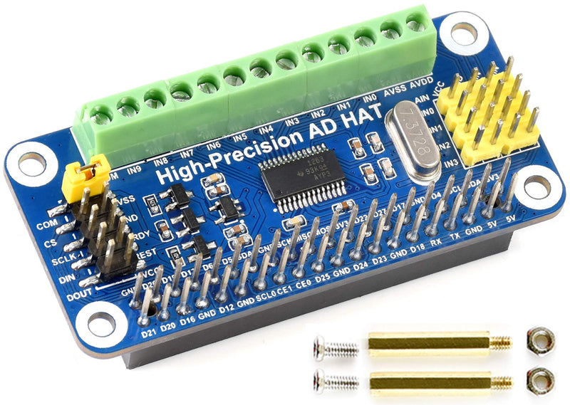 High-Precision AD HAT ADS1263 10-Channel 32-Bit ADC SPI Bus Low Noise Low Temperature Drift,for Raspberry Pi 4B/3B+/3B/2B/Zero/Zero W/Zero WH/2W and Jetson Nano AD HAT for Pi