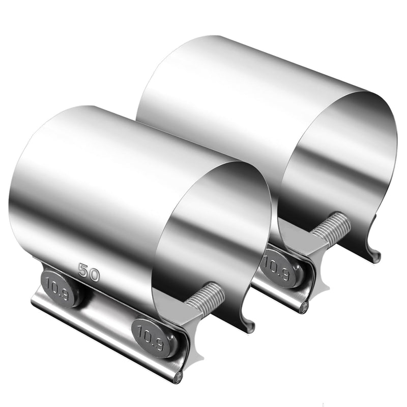 Dianrui 2PCS 2" Butt Joint Stainless Steel Clamp Band,2" Universal Widening Clamp Fit for Exhaust System 2"