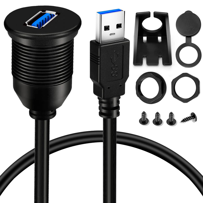 BATIGE 5 Pack Single Port USB 3.0 Car Mount Flush Cable USB 3.0 Male to Female Extension Waterproof for Car Truck Boat Motorcycle Dashboard Panel 3ft