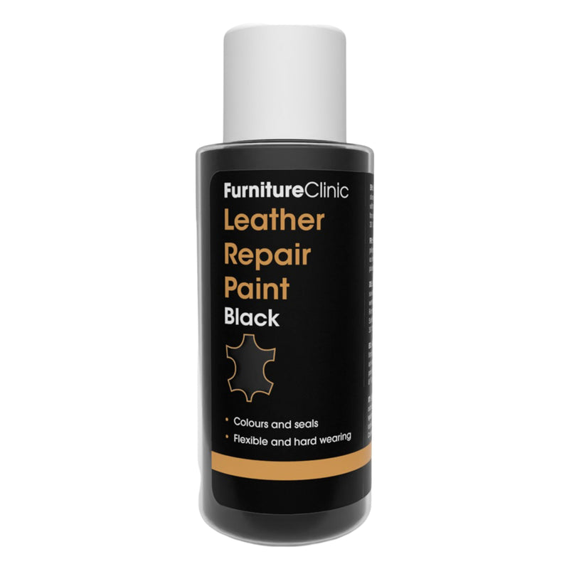Furniture Clinic Leather Repair Paint | 2-in-1 Seal and Color | Use on Scratches, Tears, and Holes in Car Seats, Furniture | Quick and Easy Leather Repair Kit for Furniture (Black, 50ml / 1.7oz) Black