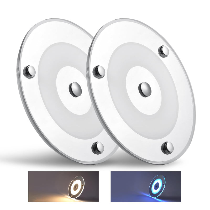 2 Pack 12V LED Ceiling Dome Light 400LM, 4.75" Dimmable Interior Light for RV Boat Camper Van Travel Trailer Truck Sailboat Interior Lighting,Surface Mount & Touch Switch (Warm White) 4.75" Warm White
