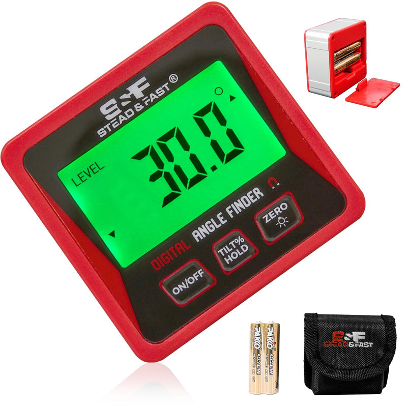 S&F STEAD & FAST Digital Angle Finder Gauge Magnetic Protractor Inclinometer Table Saw Angle Gauge Level Cube with Magnetic Base for Woodworking, Carpentry, Construction Red
