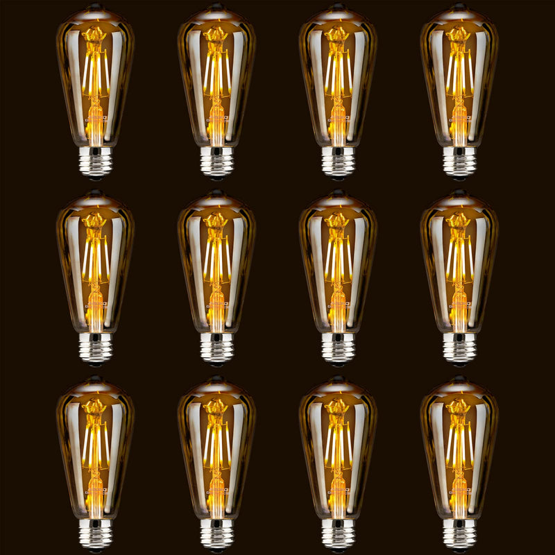 ASOKO LED Dimmable Edison Light Bulbs 4W Vintage Light Bulb, 2200K-2400K Warm White (Amber Glass), Antique LED Edison Bulbs, Squarrel Cage Filament,ST64, E26 LED Bulb Base Amber 4w 12 Count (Pack of 1)