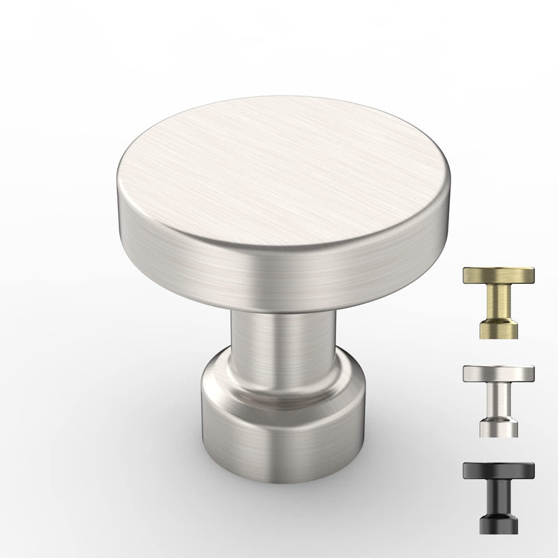 9BUILD 10 Pack 1.2 Inch Brushed Nickel Cabinet Knobs - Round Drawer Knobs for Kitchen & Dresser Drawers