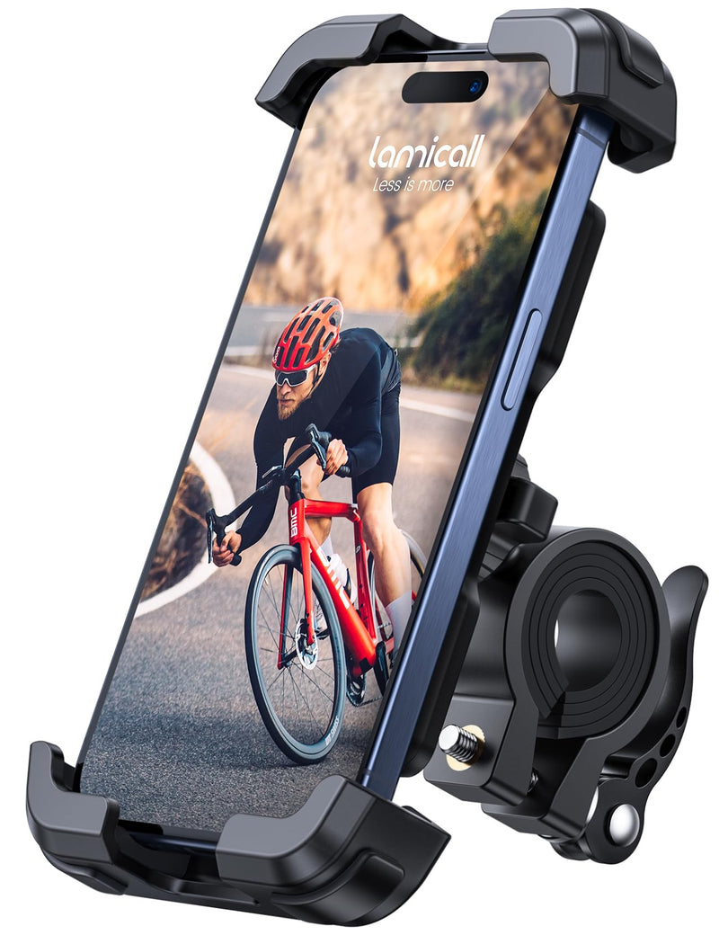 Lamicall Bike Phone Mount Holder - Motorcycle Phone Mount, Adjustable Cell Phone Holder, Bicycle Scooter Handlebar Cradle Clip for iPhone Air 17 Pro Max/ 16 Plus, 15 Plus, iPhone 14 and 4.7-6.8" Phone Black