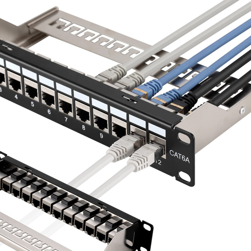 Rapink Mini 12 Port Cat6A Patch Panel with Inline Keystone 10G Support, Shielded 10-Inch with Removable Back Bar, 1U Network Patch Panel for Cat7, Cat6, Cat6A, Cat5e