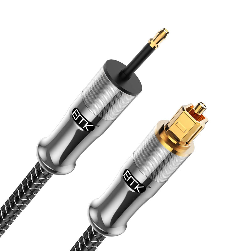 EMK 24K Gold-Plated Toslink to Mini Toslink Cable (6ft/2M) - Digital Optical Audio Cable with 3.5mm Mini Plug for Soundbar, Home Theater, TV - Silver SPDIF Fiber Optic Cable 6 Feet/2M 3.5MM Mini Toslink