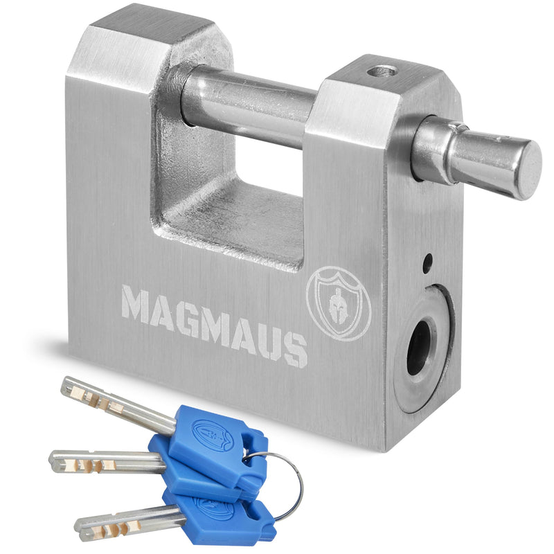 Magmaus® RTL50 [Armoured] High Security Padlock – Heavy Duty Gate Lock - 0.43” (11mm) Shackle Clearance & 0.31” Thick Bolt – Weatherproof Outdoor Lock for Storage Units, Sheds & Fences – 3 Keys 50mm 1 Pack - 3 Keys Silver