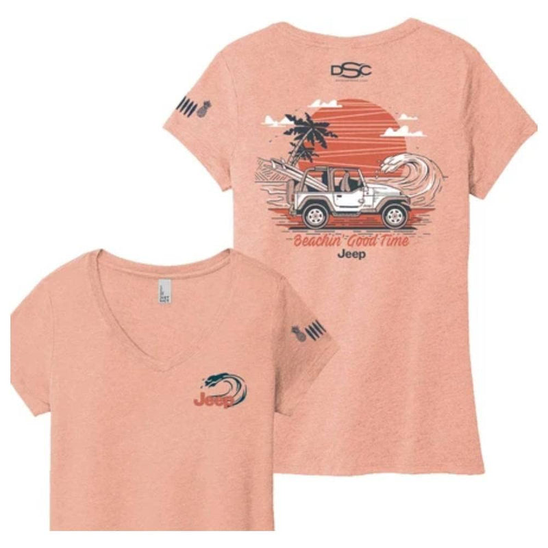 Jeep Ladies Beachin' Good Time V-Neck T-Shirt for Women Large Heather Peach