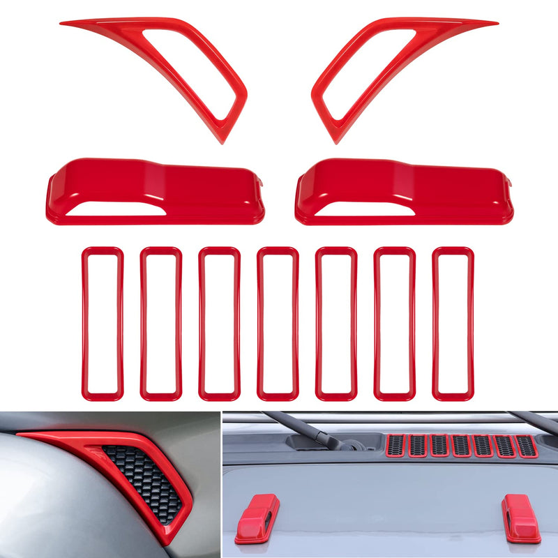 Bonbo Hood Vents & Engine Hood Hinge & Side AC Vent Outlet Trim Exterior Accessories fit for Jeep Wrangler JL JLU Sports Sahara Freedom Rubicon Unlimited Gladiator JT 2018-2023 11PCS (Red) Red