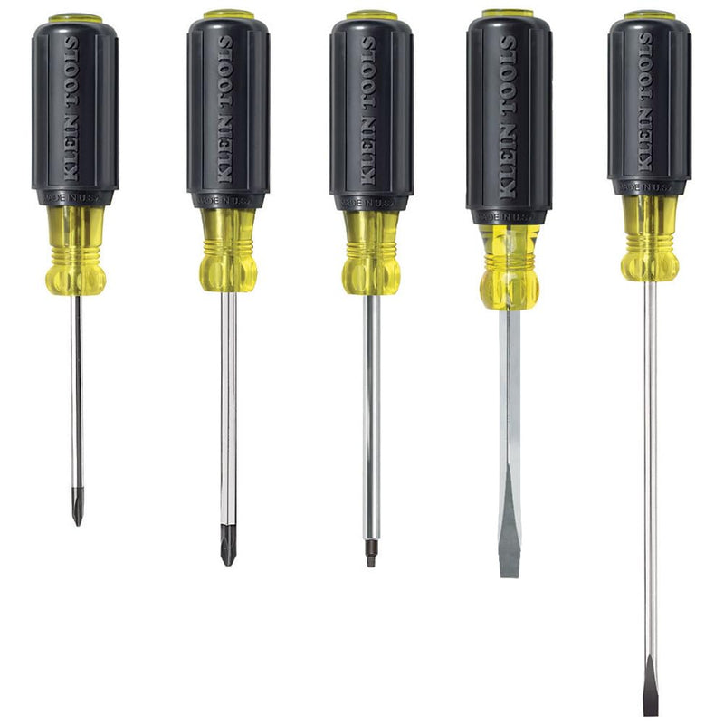 Klein Tools 80031 Screwdriver Set, Made in USA, 5-Piece Kit Includes 2 Slotted, 2 Phillips and 1 Square Tip Screwdriver, Cushion Grip Comfort
