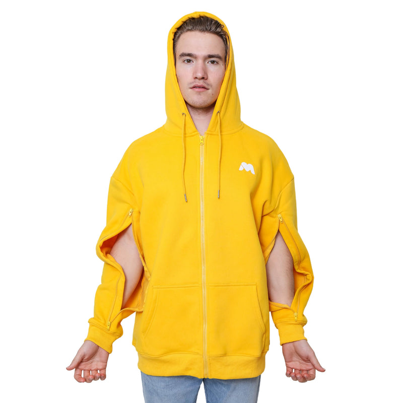 Dialysis Hoodie with Arm Zipper, Warm Adaptive Jacket Sweatshirts for Hemodialysis, Infusion & Chemo Treatments Medium Yellow