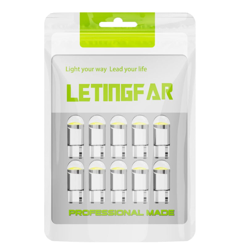 194 LED Light Bulb White 6000K Pack of 10, 168 2825 W5W T10 Wedge COB LED Replacement Bulbs Error Free for Car Dome Map Door Courtesy License Plate Lights