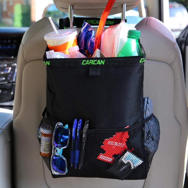 CarCan The Original 3 in 1 Hanging Car Trash Can for Back Seat, Cooler & Storage Bag – Metal Framed, Washable & Reusable Car Trash Bin with 3 Pockets (Pack of 1) (Pack of 1)