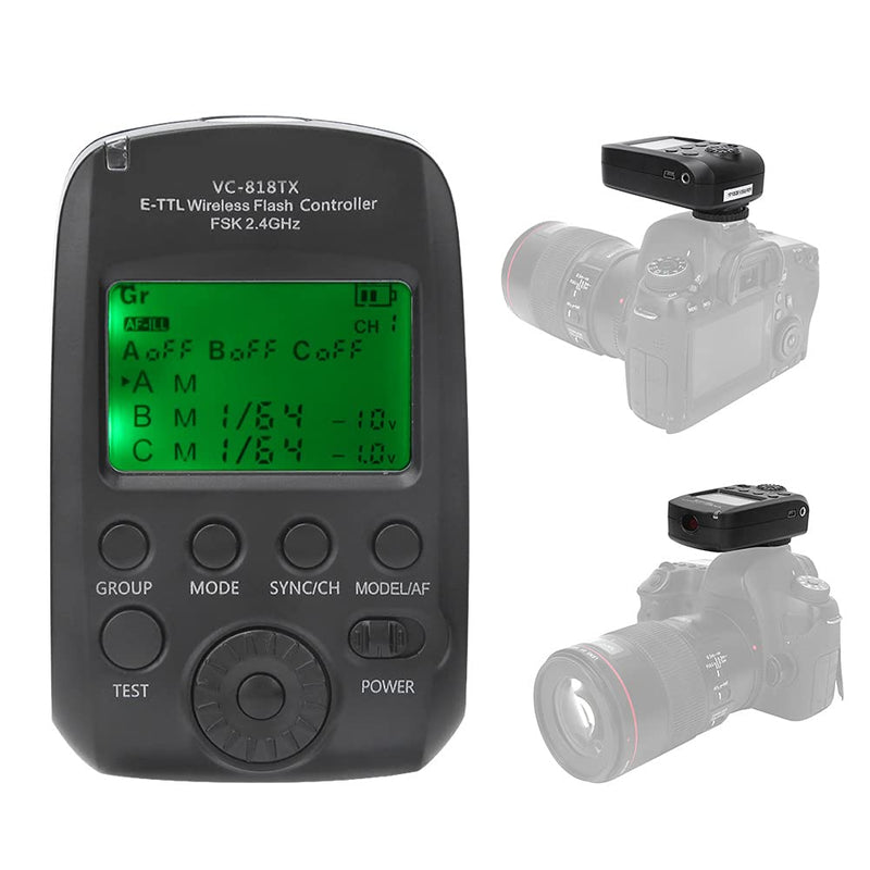 VC-818TX E-TTL Flash, 2.4G Transmitter Maximum Support for 1/8000s High Speed Synchronization Supports 8 Channels 30ID, for Camera