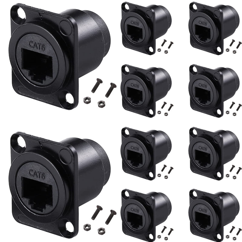 PENGLIN 10PCS D-Type RJ45 Coupler, Shielded RJ45 Panel Mount Connector, CAT6/CAT5E/CAT5 Female to Female LAN Network Bulkhead Pass Through Socket 10 PACK