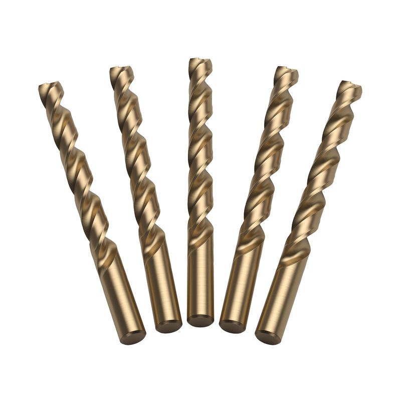 LU&MN M35 Jobber Drill Bits - M35 Cobalt HSS Ultra Hardness & Heat-Resistant - 135° Split Point, Straight Shank - Drilling for Cast Iron, Aluminum and Other Metal - 1/2", 5 pcs 1/2 in